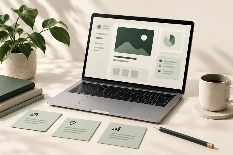 Conceptual laptop illustration of product interfaces